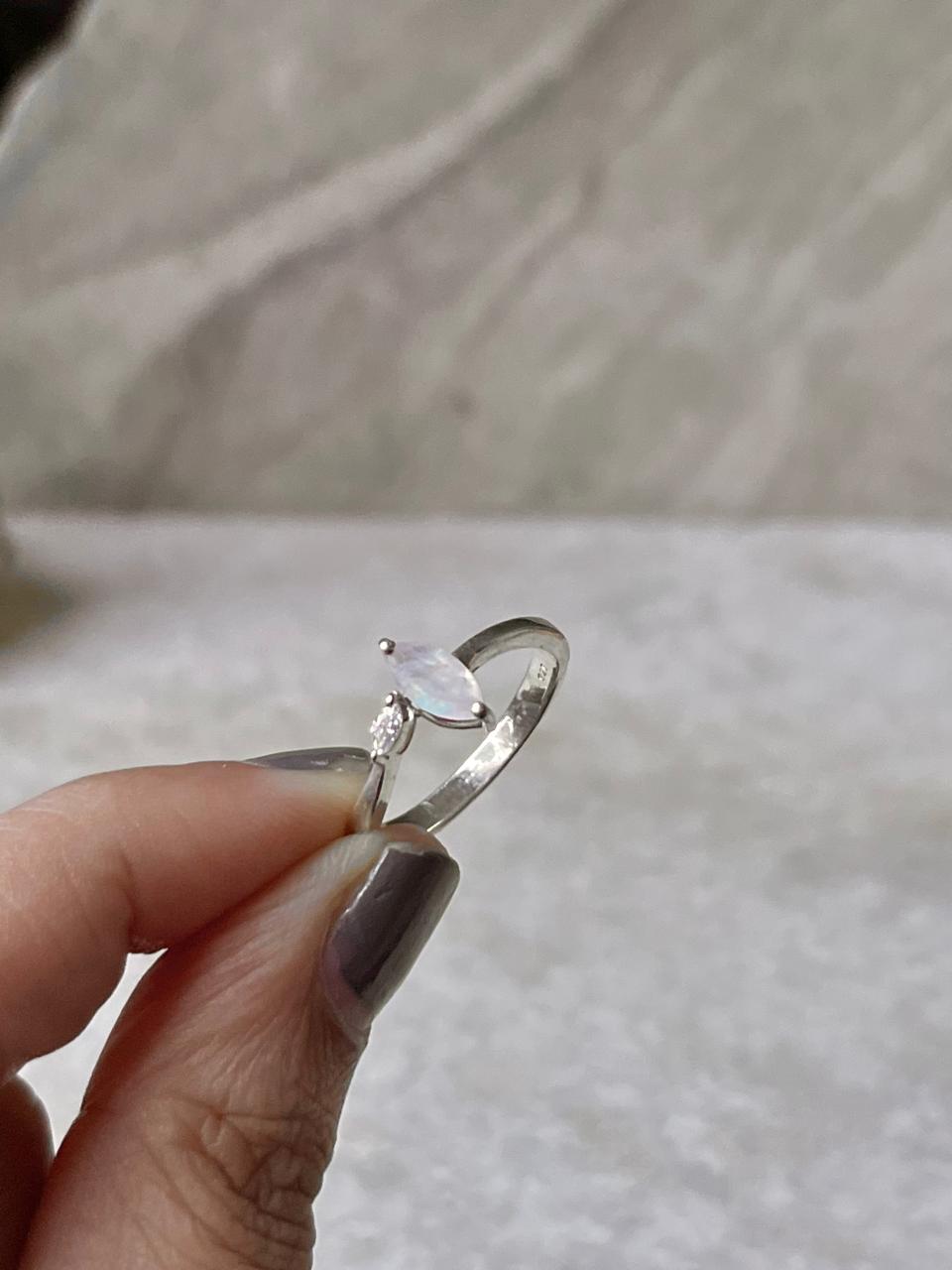 Moonstone Double Stone Marquise Cut & CZ Stone 925 Sterling Silver Ring