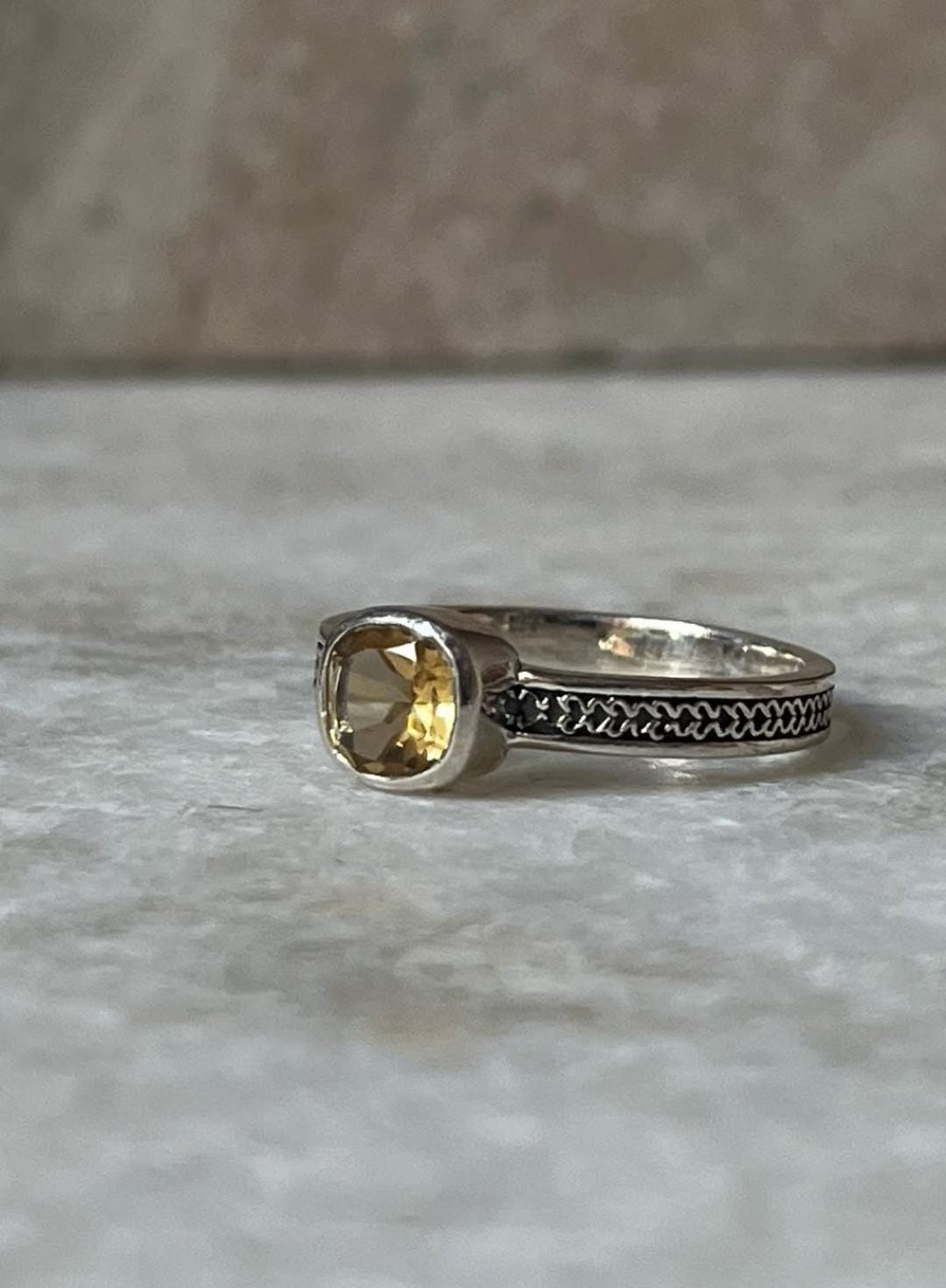 Handcrafted 925 Sterling Silver Ring with Round Citrine Gemstone  