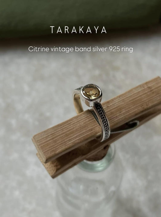 Citrine Round Vintage Band 925 Sterling Silver Ring