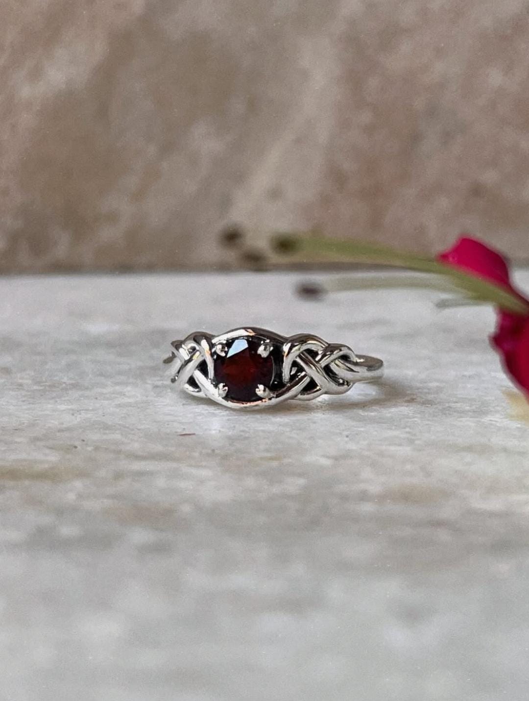 Garnet Celtic Knot 925 Sterling Silver Ring