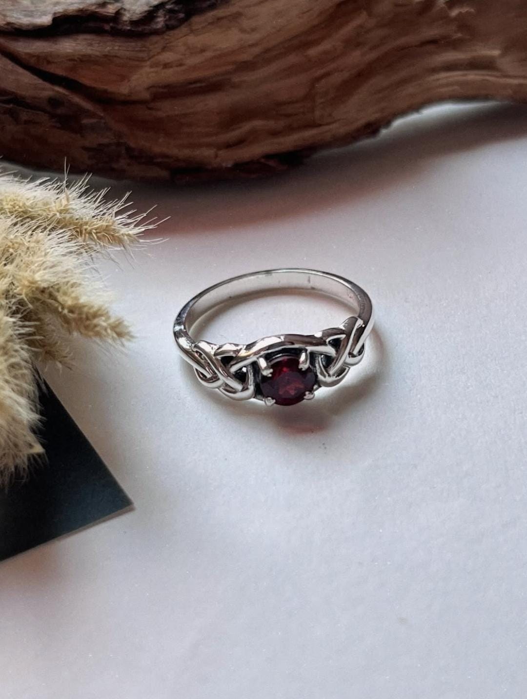 Garnet Celtic Knot 925 Sterling Silver Ring