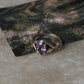 Elegant sterling silver band ring with amethyst vine details