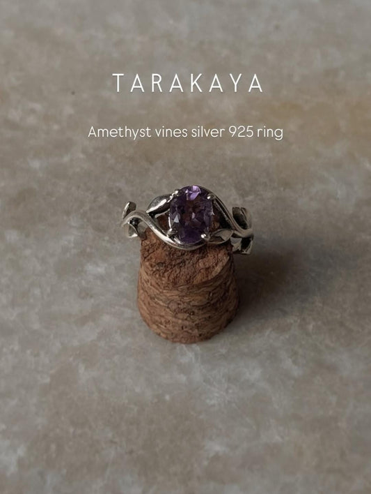 Amethyst vines detailed band 925 sterling silver ring