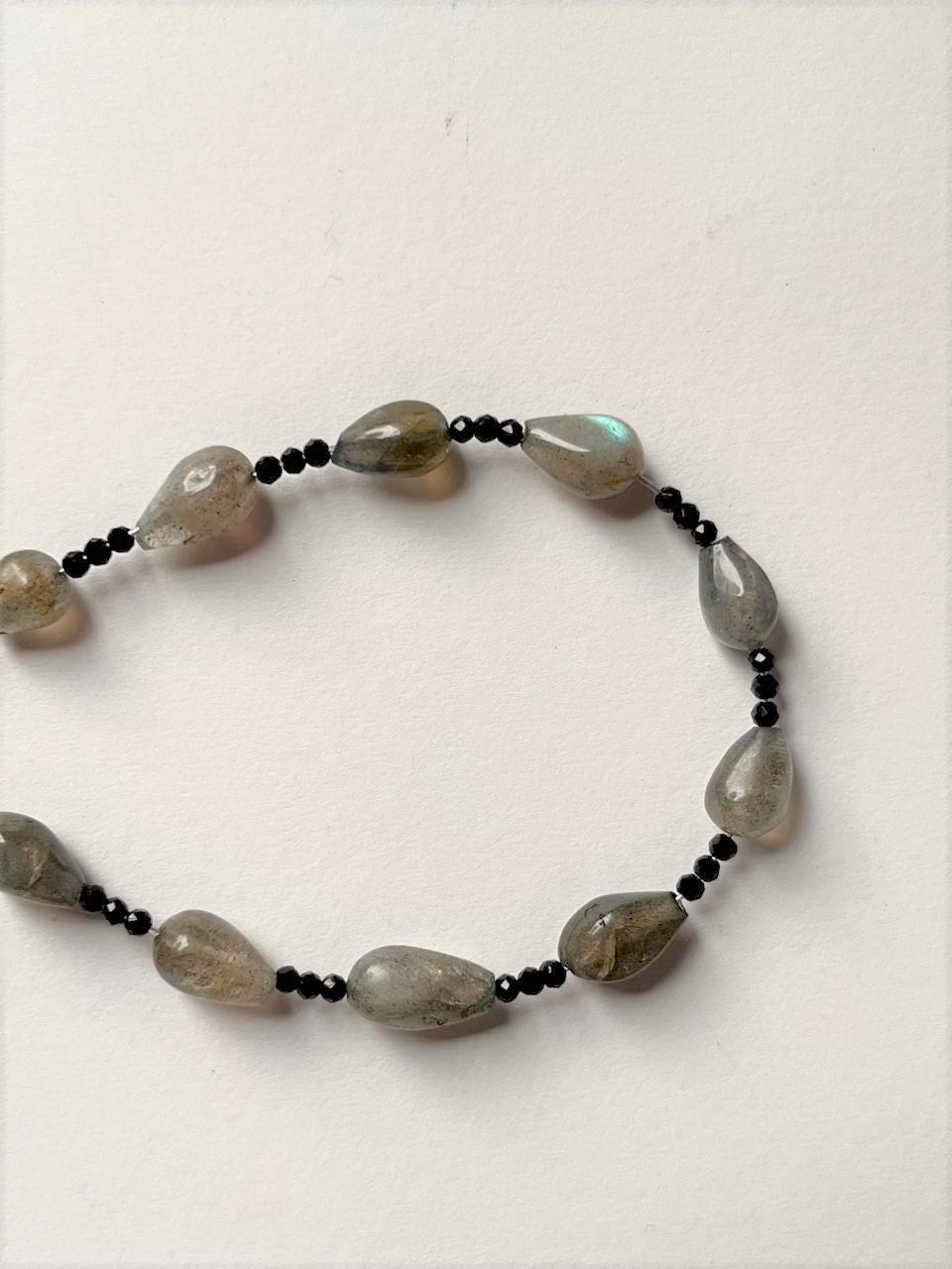 Labradorite Pear & Black Spinel 2mm Natural Crystal 925 Sterling Silver Bracelet
