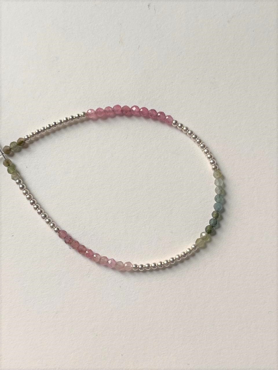 Multi Tourmaline & Silver 2mm Beads Handcrafted 925 Sterling Silver Bracelet
