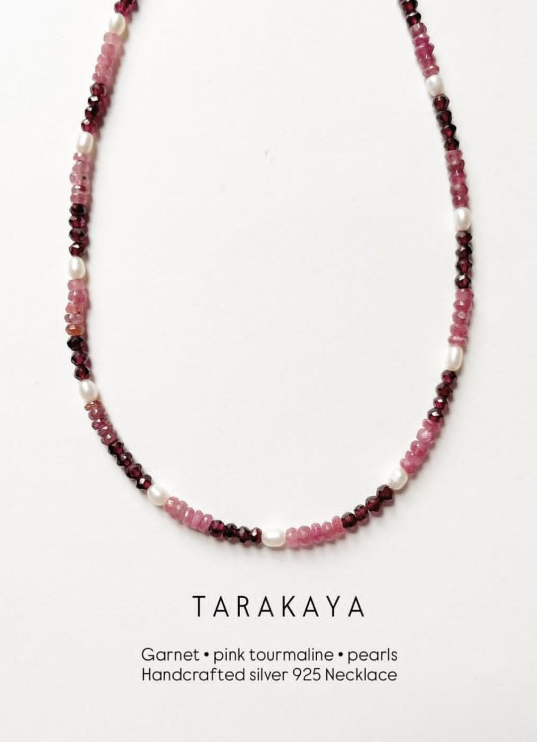 Garnet, Pink Tourmaline & Fresh Water Pearl Boho Choker Handcrafted Sterling Silver 925 Necklace