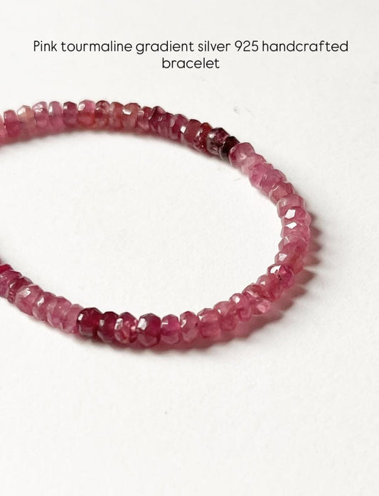 Pink Tourmaline Shaded Handcrafted 925 Sterling Silver Bracelet