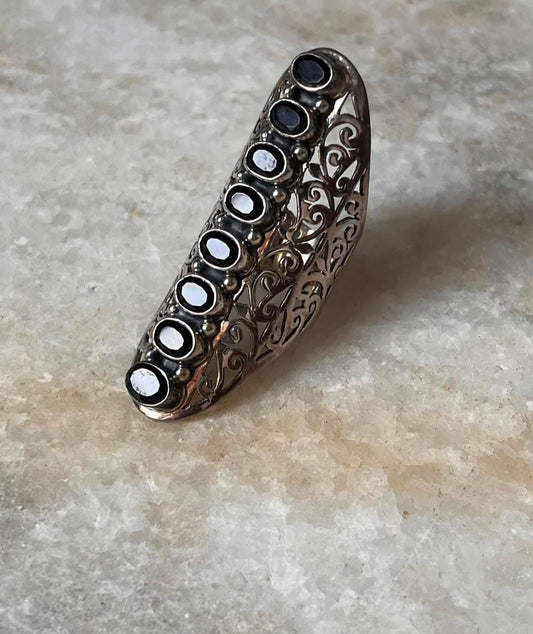 Black Onyx Full Finger Statement 925 Sterling Silver Ring