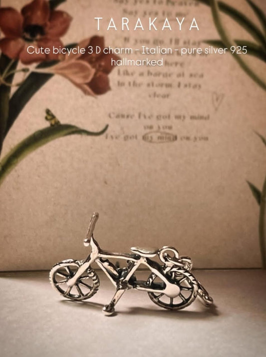 Cute bicycle 3D 925 Sterling Silver Pendant /Charm