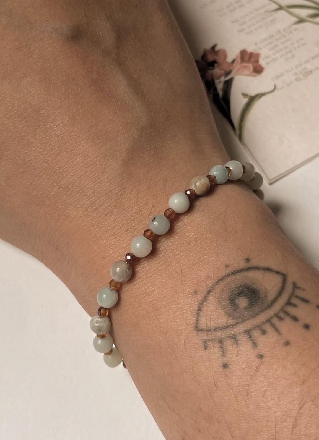 Amazonite & Hessonite Handcrafted Sterling Silver 925 Bracelet