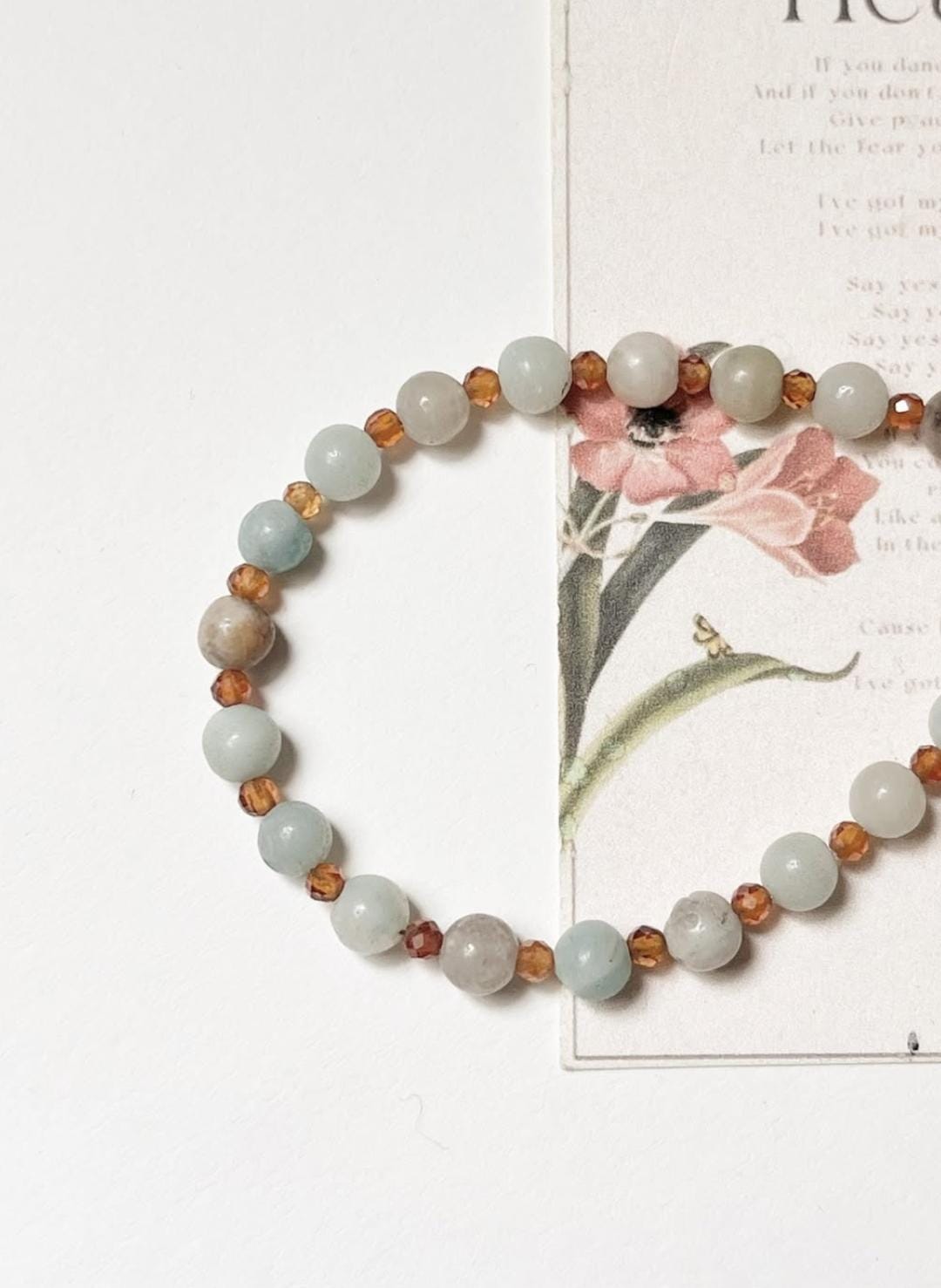 Amazonite & Hessonite Handcrafted Sterling Silver 925 Bracelet