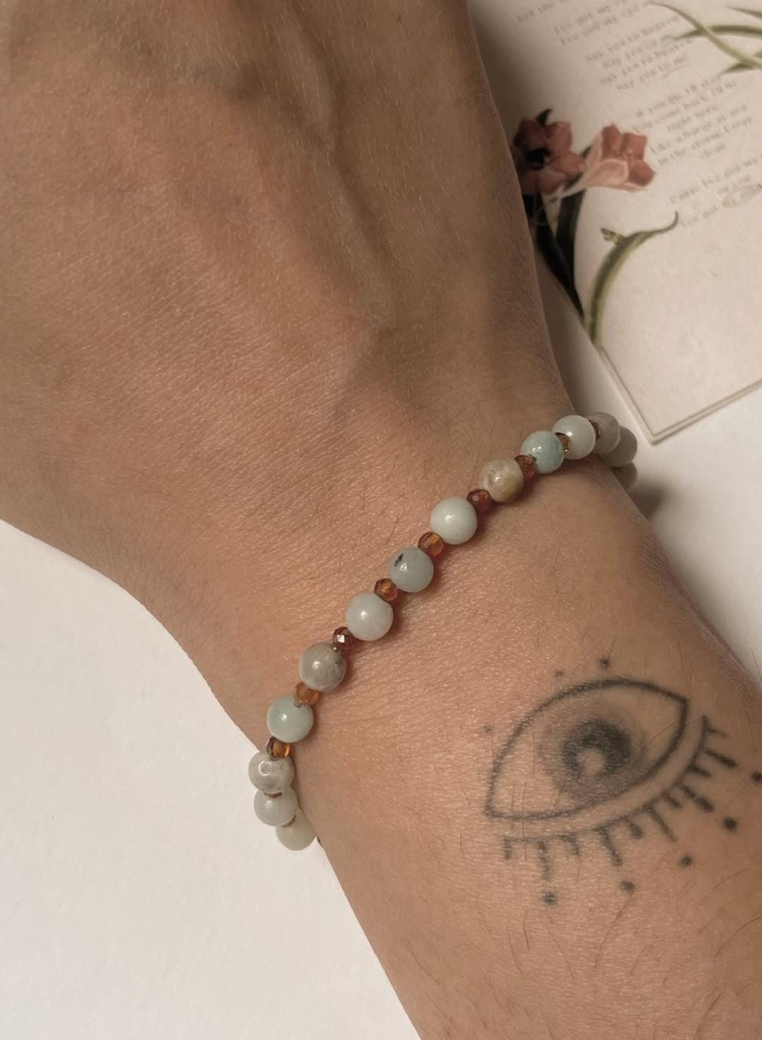 Amazonite & Hessonite Handcrafted Sterling Silver 925 Bracelet