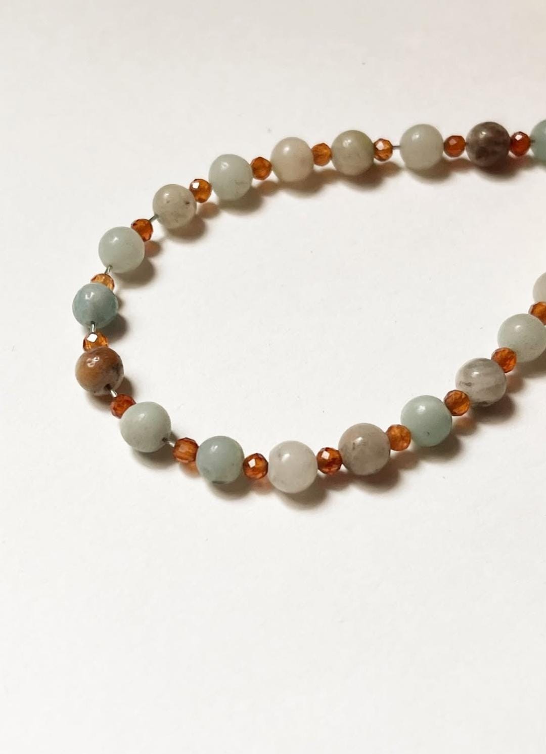 Amazonite & Hessonite Handcrafted Sterling Silver 925 Bracelet