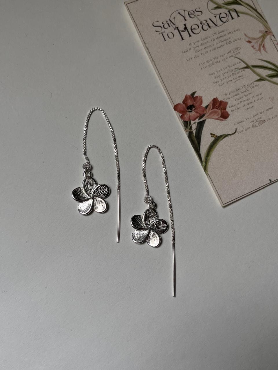 Plumeria Handcrafted Threader/Sui Dhaga 925 Sterling Silver Earrings