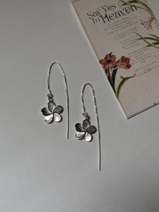Plumeria Handcrafted Threader/Sui Dhaga 925 Sterling Silver Earrings