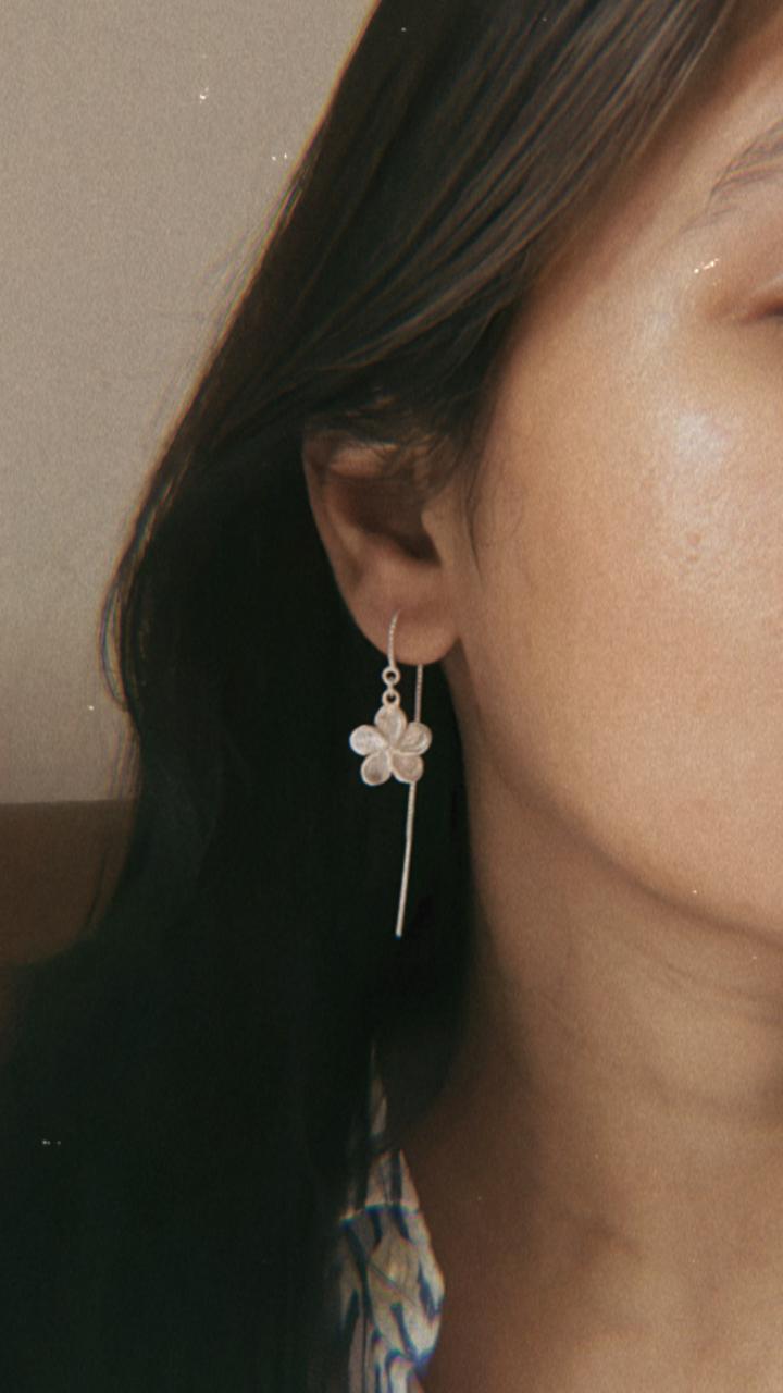 Plumeria Handcrafted Threader/Sui Dhaga 925 Sterling Silver Earrings
