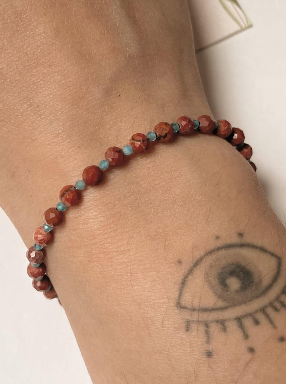 Red Jasper & Apatite Handcrafted Sterling Silver 925 Bracelet