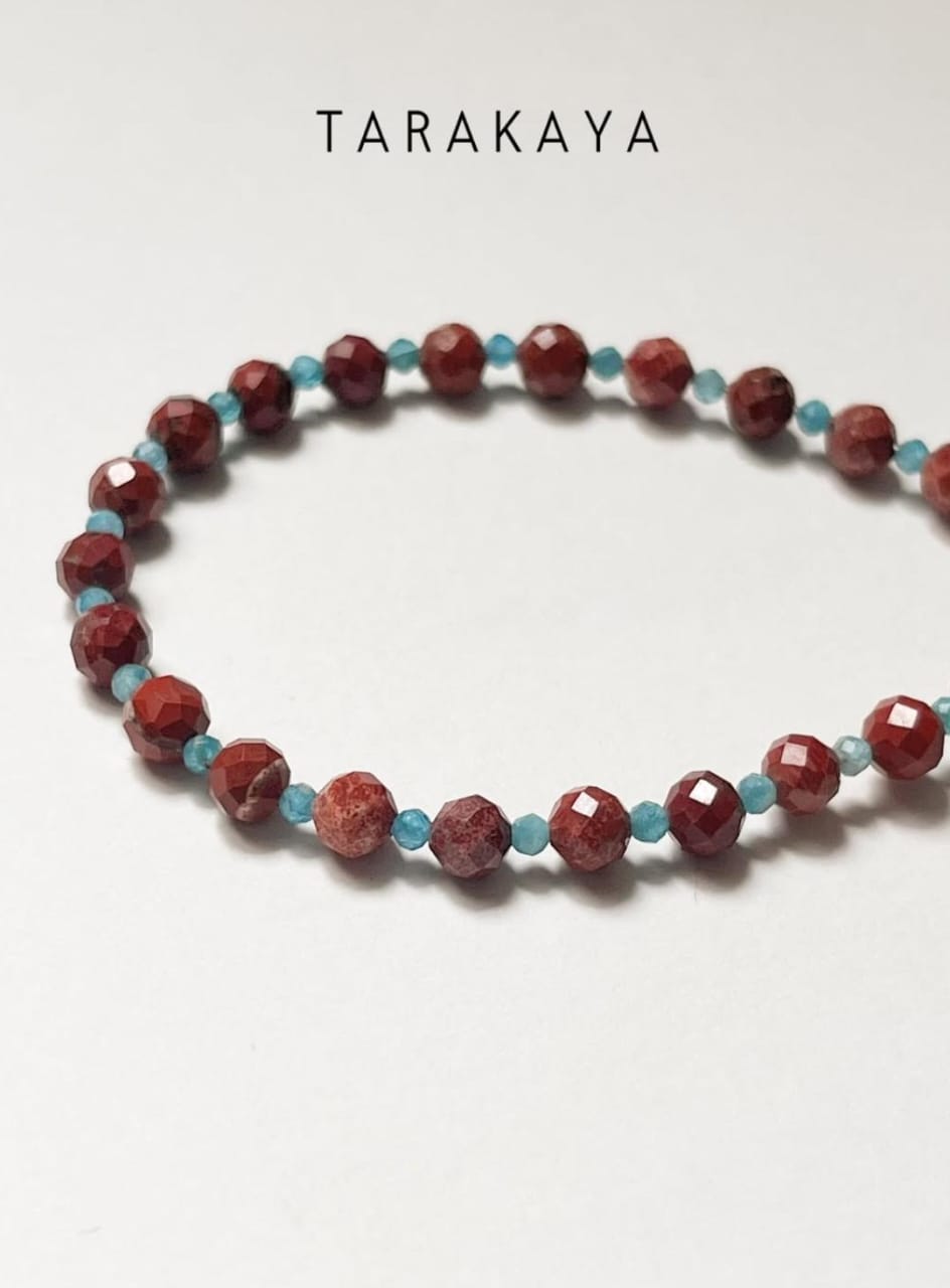 Red Jasper & Apatite Handcrafted Sterling Silver 925 Bracelet
