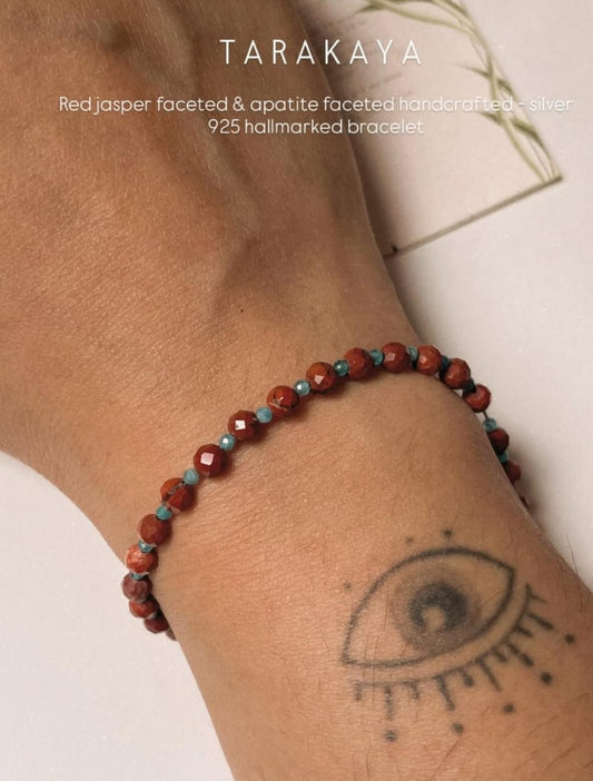 Red Jasper & Apatite Handcrafted Sterling Silver 925 Bracelet