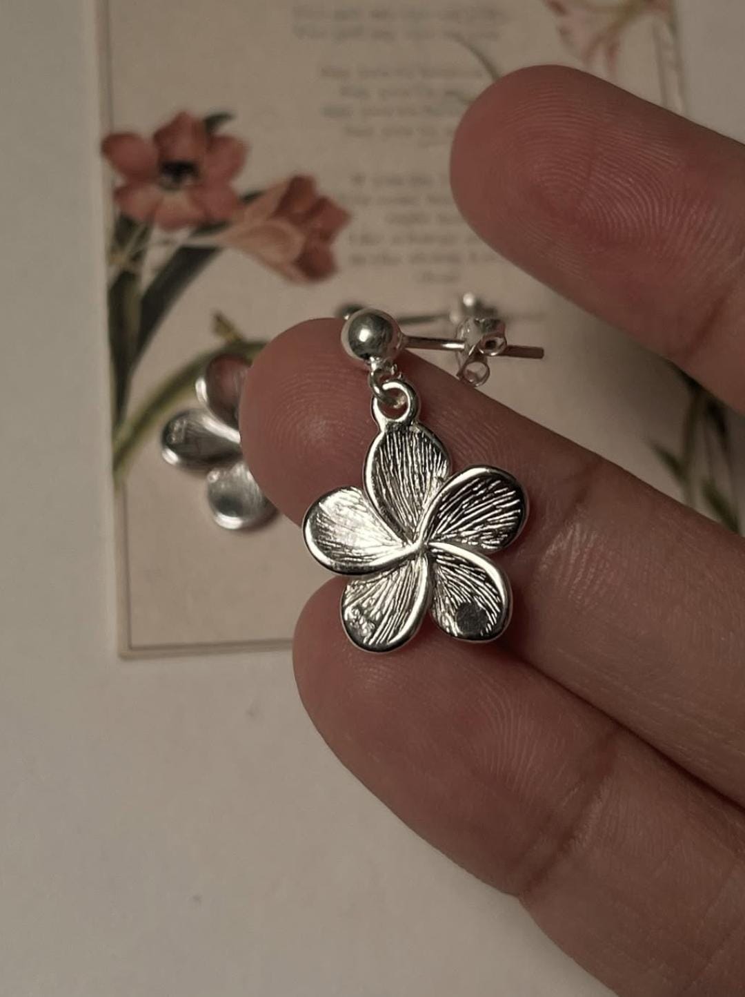 Plumeria Handcrafted Studs 925 Sterling Silver Earrings