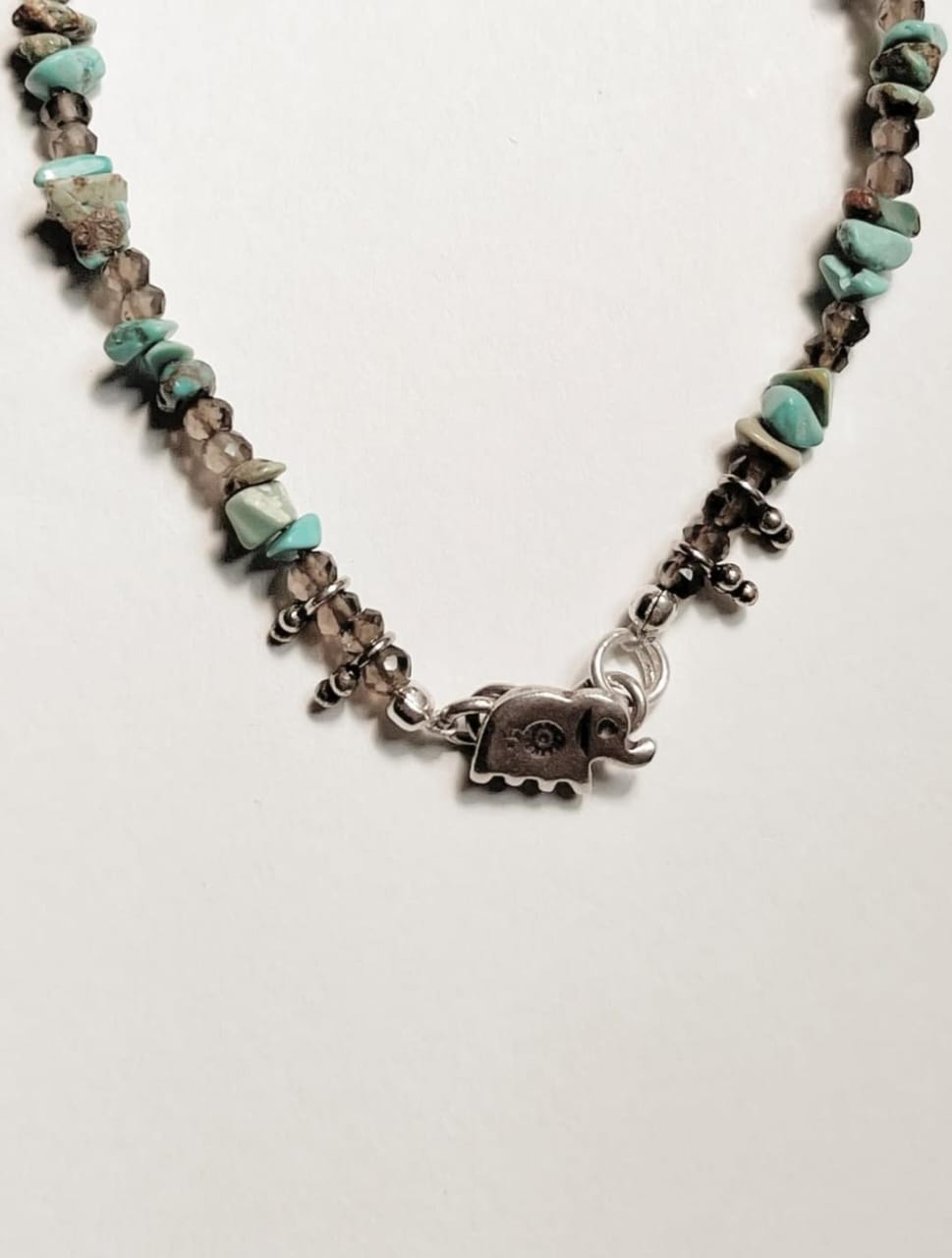 Boho Hathi S Lock Rawa Tribal Natural Turquoise & Smokey Quartz Crystal 925 Sterling Silver Anklet