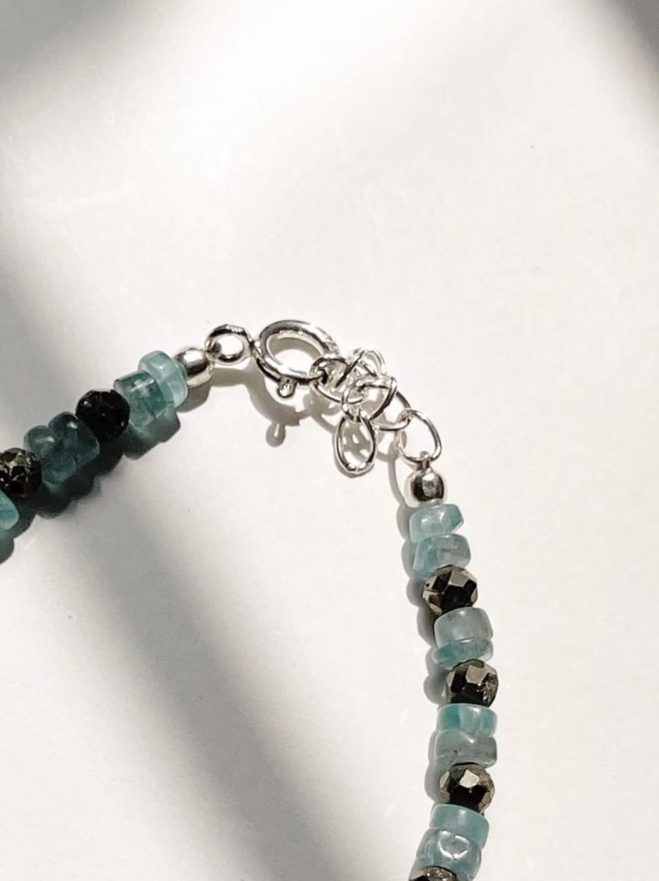 Blue Apatite & Pyrite 925 Sterling Silver Bracelet