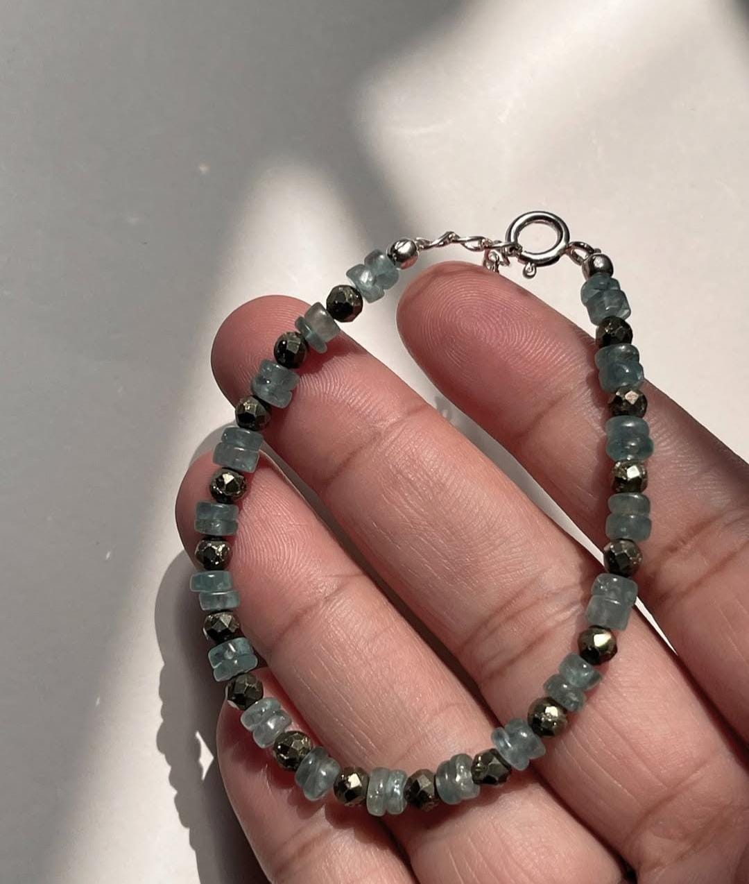 Blue Apatite & Pyrite 925 Sterling Silver Bracelet