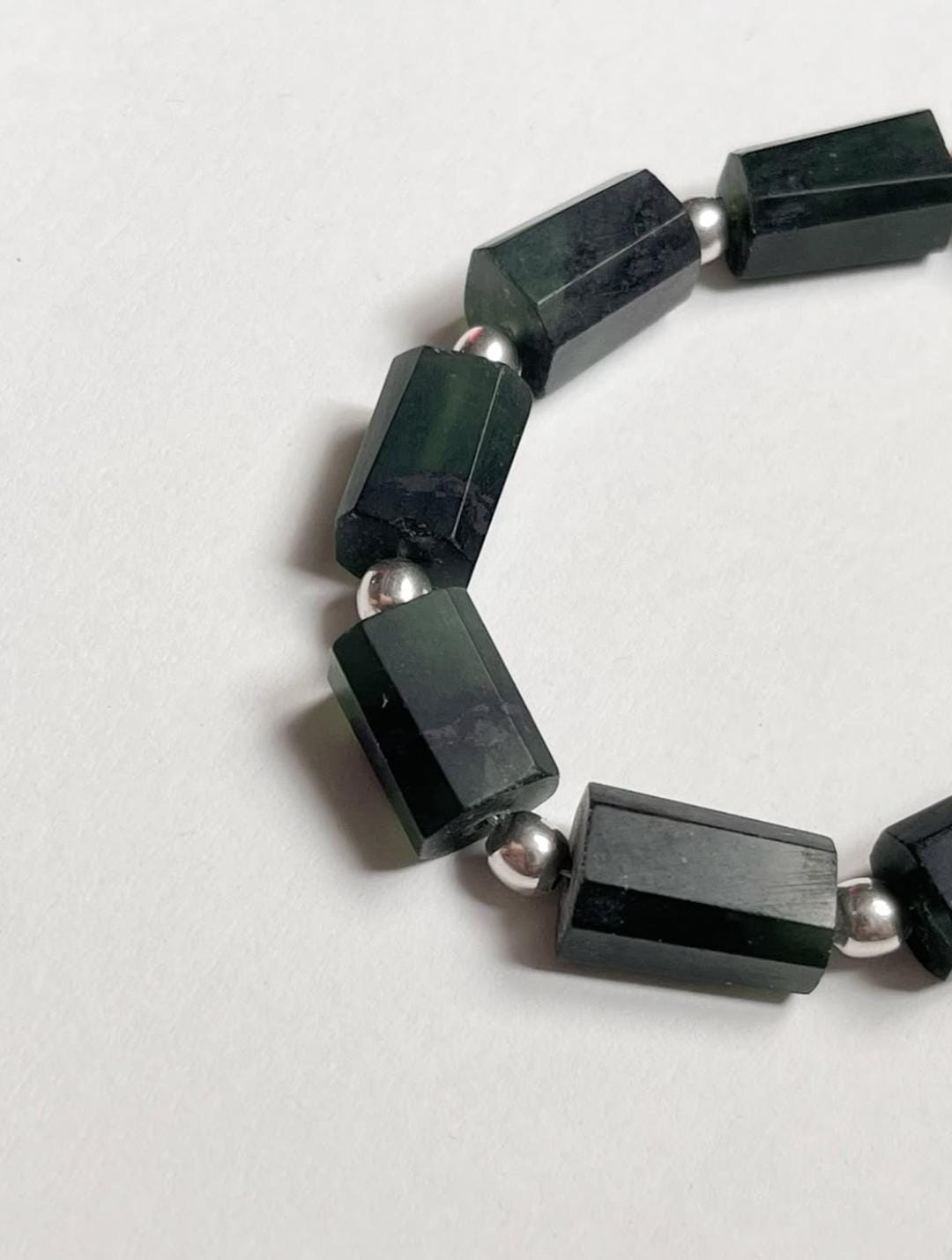 Serpentine & Silver Balls Chunky 925 Sterling Silver Bracelet