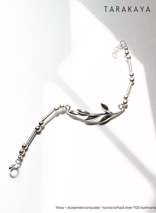 Vines Handcrafted Statement 925 Sterling Silver Bracelet