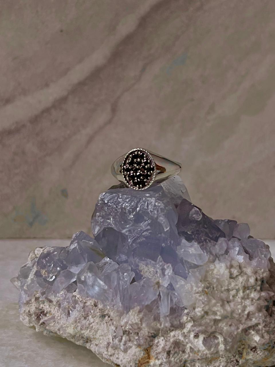 Bold Oval Black Onyx Gemstone Sterling Silver Signet Ring  