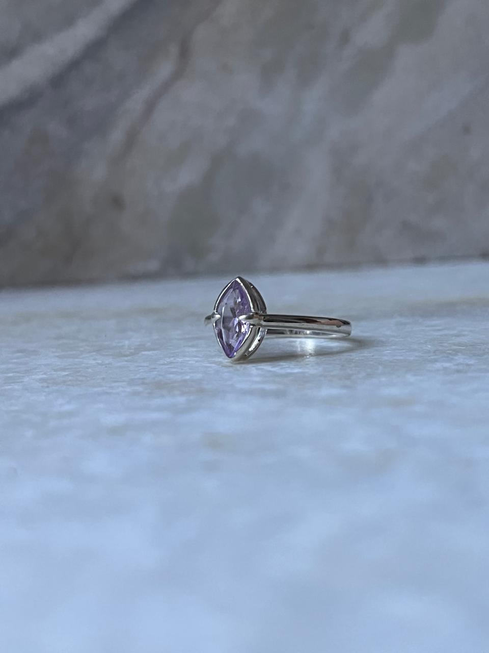Amethyst Marquise Cut Vintage Prong Setting 925 Sterling Silver Ring  
