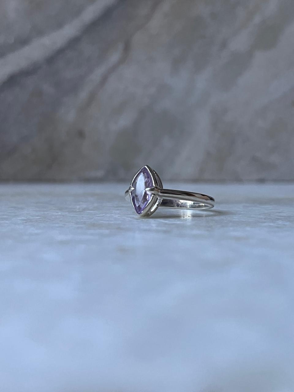 Handcrafted Amethyst Marquise Stone Ring with Prong Setting