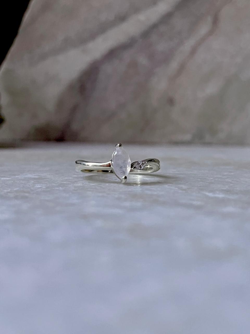 Moonstone Double Stone Marquise Cut & CZ Stone 925 Sterling Silver Ring