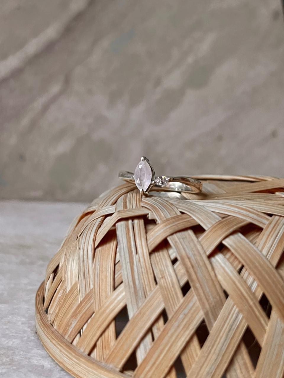 Moonstone Double Stone Marquise Cut & CZ Stone 925 Sterling Silver Ring