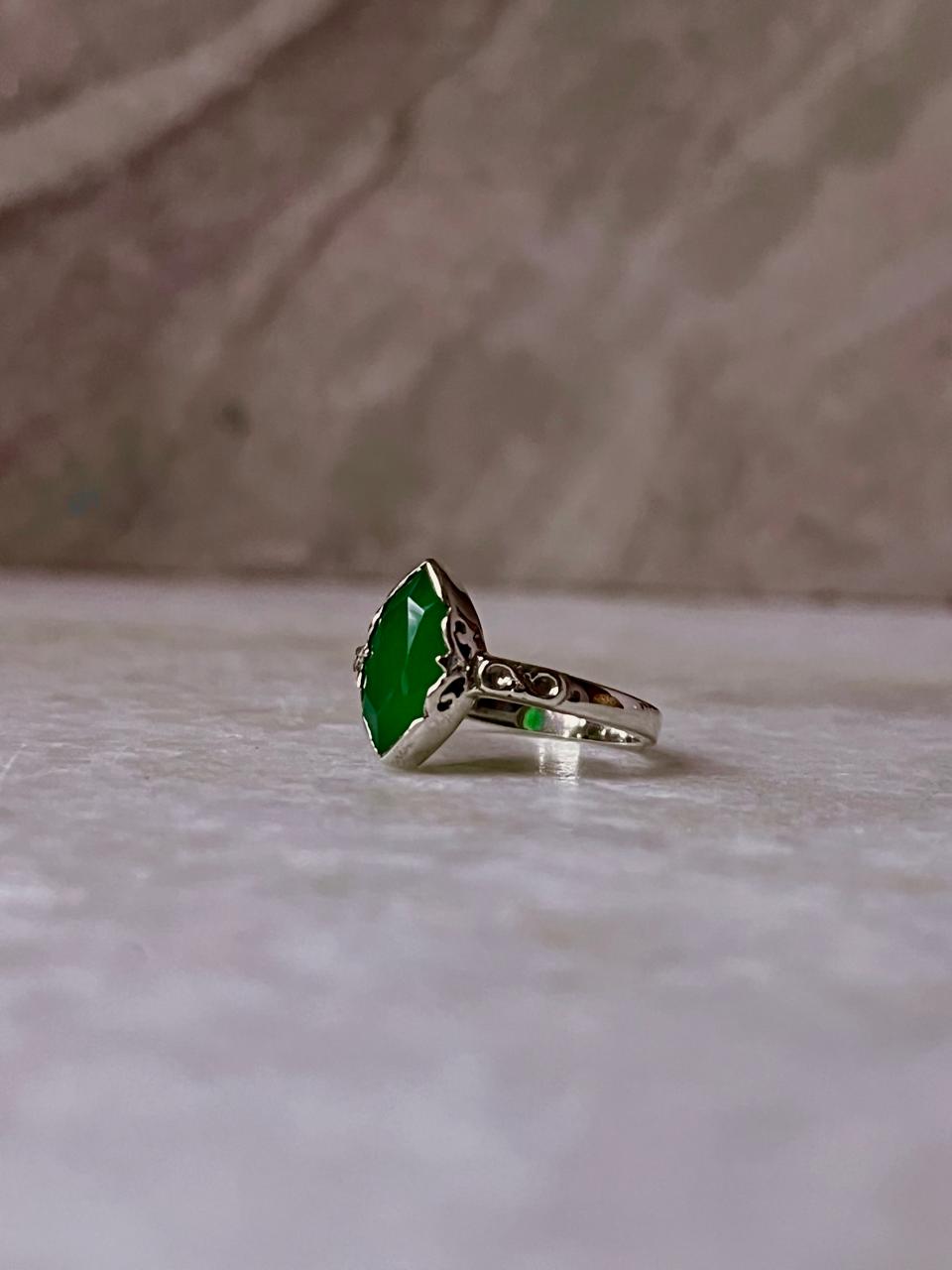 Green Onyx Marquise Cut Vintage Band 925 Sterling Silver Ring  