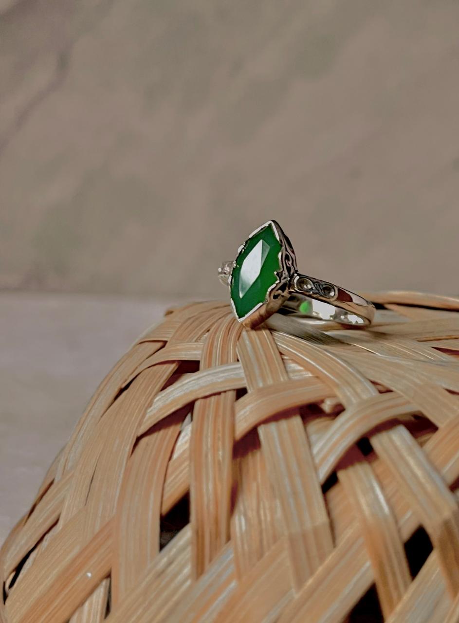 Handmade 925 Sterling Silver Ring with Green Onyx Marquise Stone  