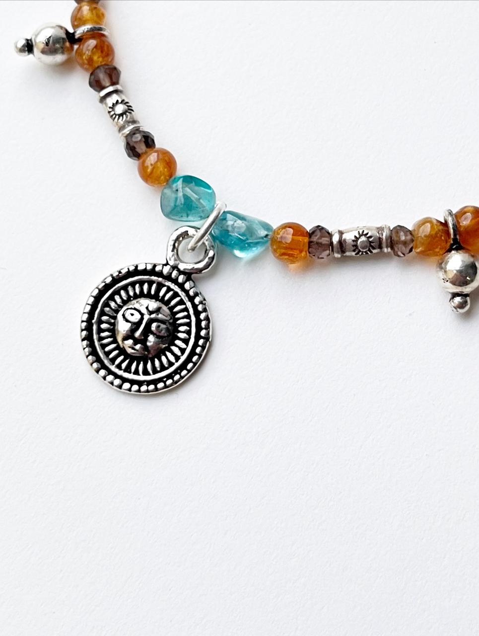 Apatite citrine smokey quartz tribal silver necklace  
