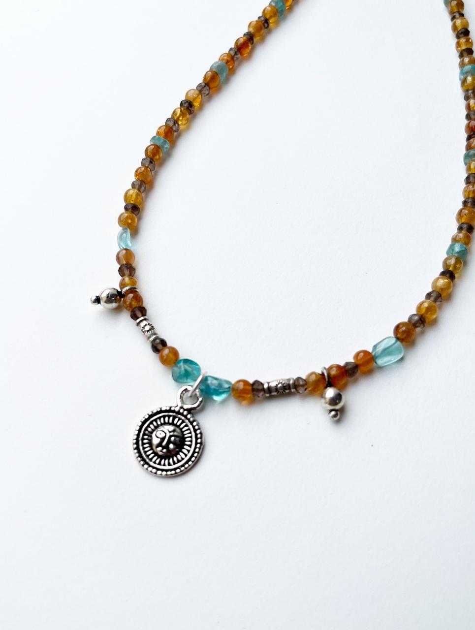 Spiritual bohemian choker with sun and crystal charms