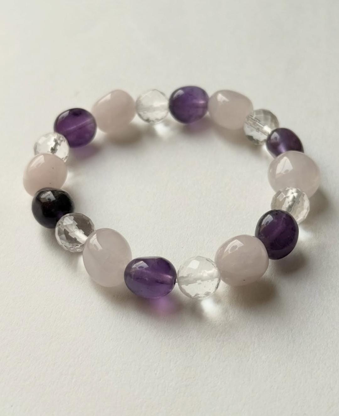 Chunky Amethyst, Rose Quartz & Clear Quartz Healing Bracelet