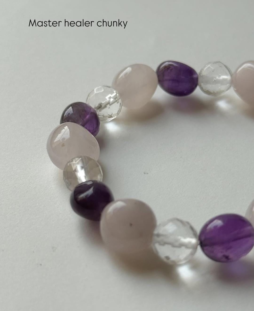 Master Healer Amethyst Rose Quartz Clear Quartz Crystal Bracelet  