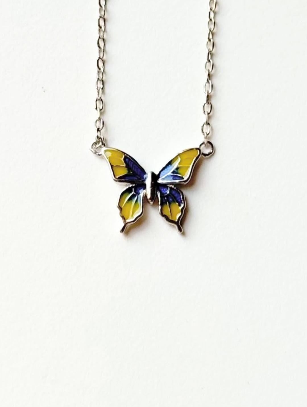 Enamelled Mystic Butterfly 925 Sterling Silver Necklace  