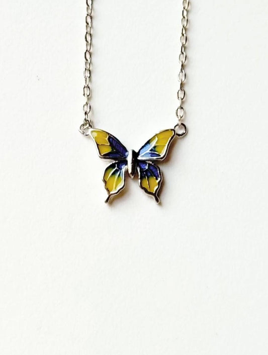 Enamelled Mystic Butterfly 925 Sterling Silver Necklace  
