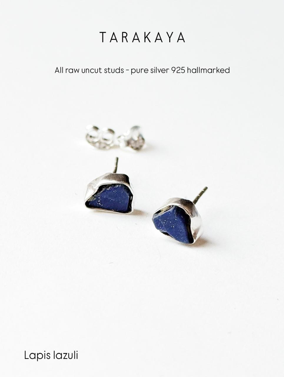 Lapis Lazuli Raw Uncut Studs 925 Sterling Silver Earrings