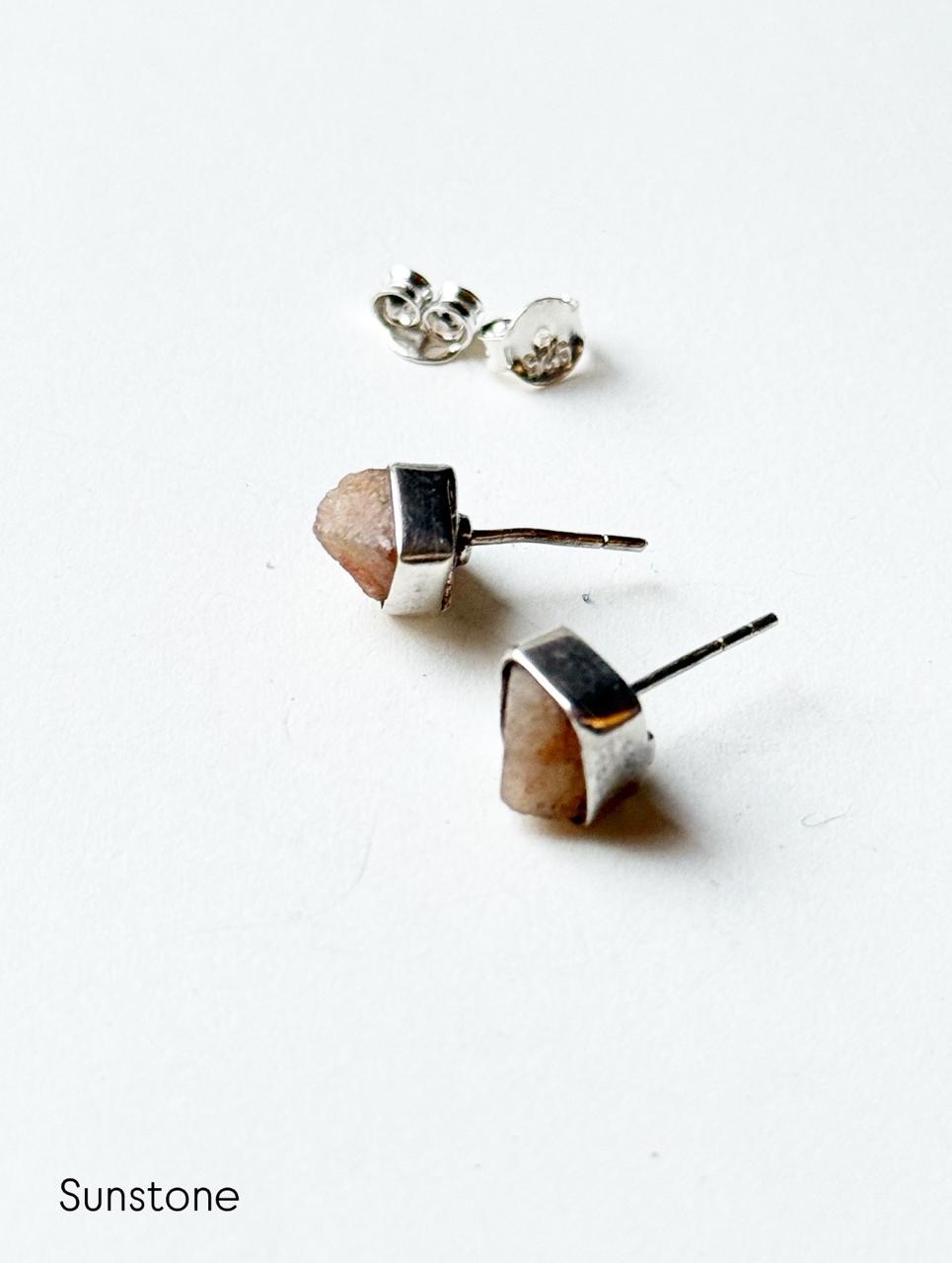 Sunstone Raw Uncut Studs 925 Sterling Silver Earrings  