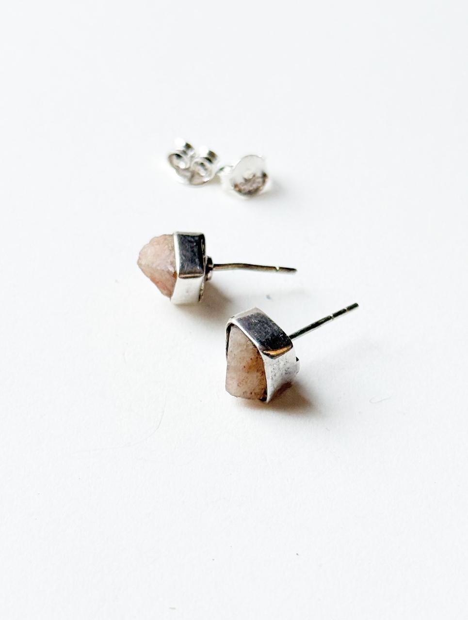 Natural Sunstone Rough Gemstone Sterling Silver Stud Earrings
