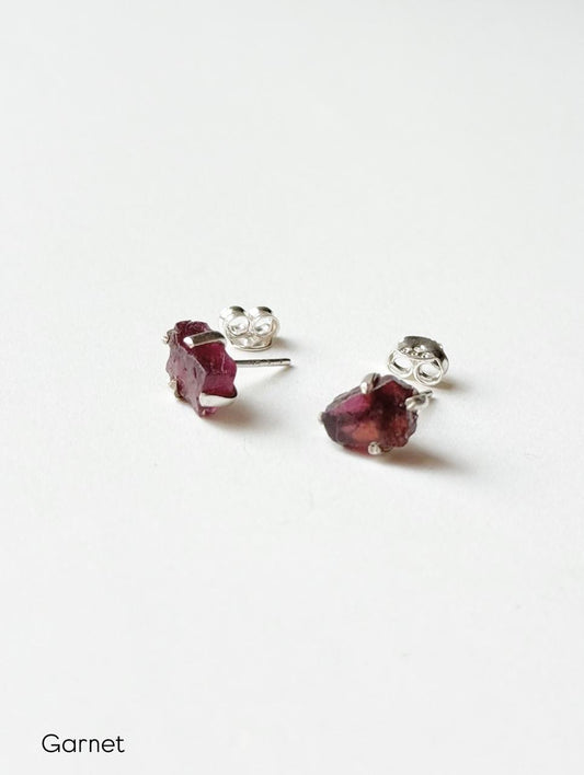 Garnet Raw Uncut Prong Setting 925 Sterling Silver Earrings  