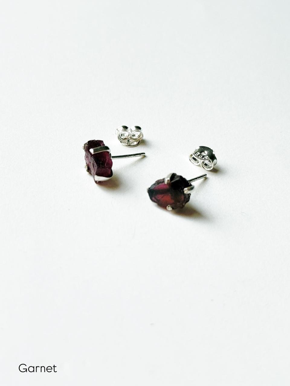Natural Garnet Rough Stone Sterling Silver Stud Earrings  