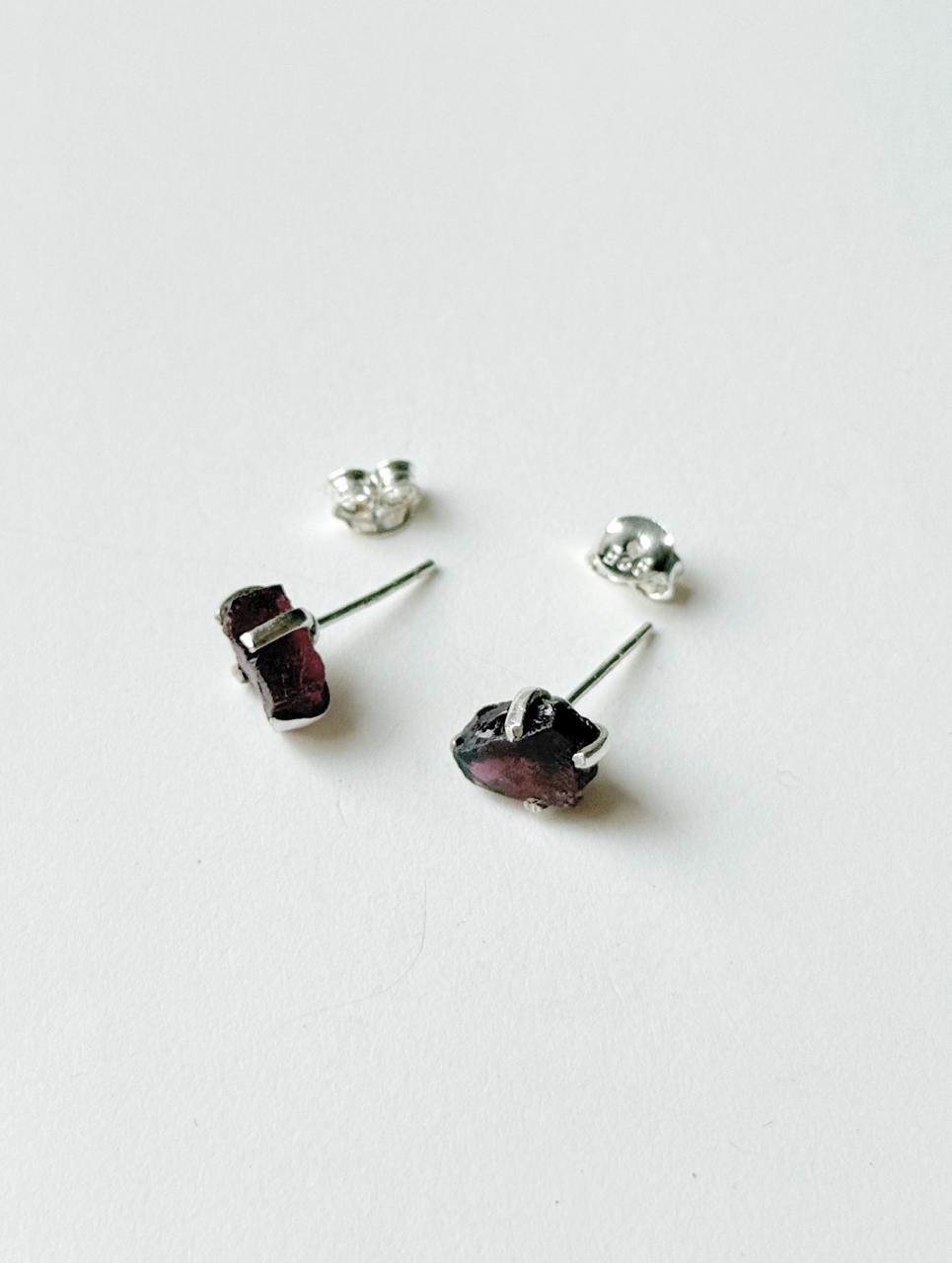 Raw Uncut Garnet Crystal 925 Silver Handmade Studs