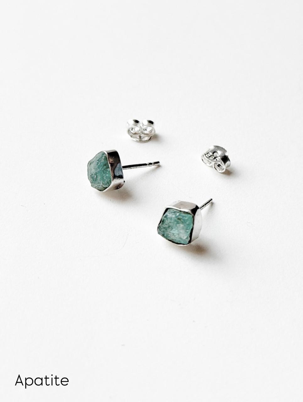 Apatite Raw Uncut Studs 925 Sterling Silver Earrings  