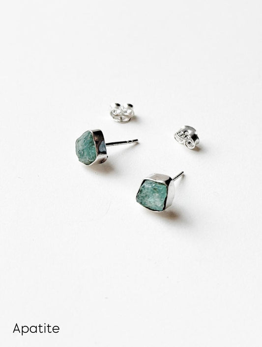 Apatite Raw Uncut Studs 925 Sterling Silver Earrings  